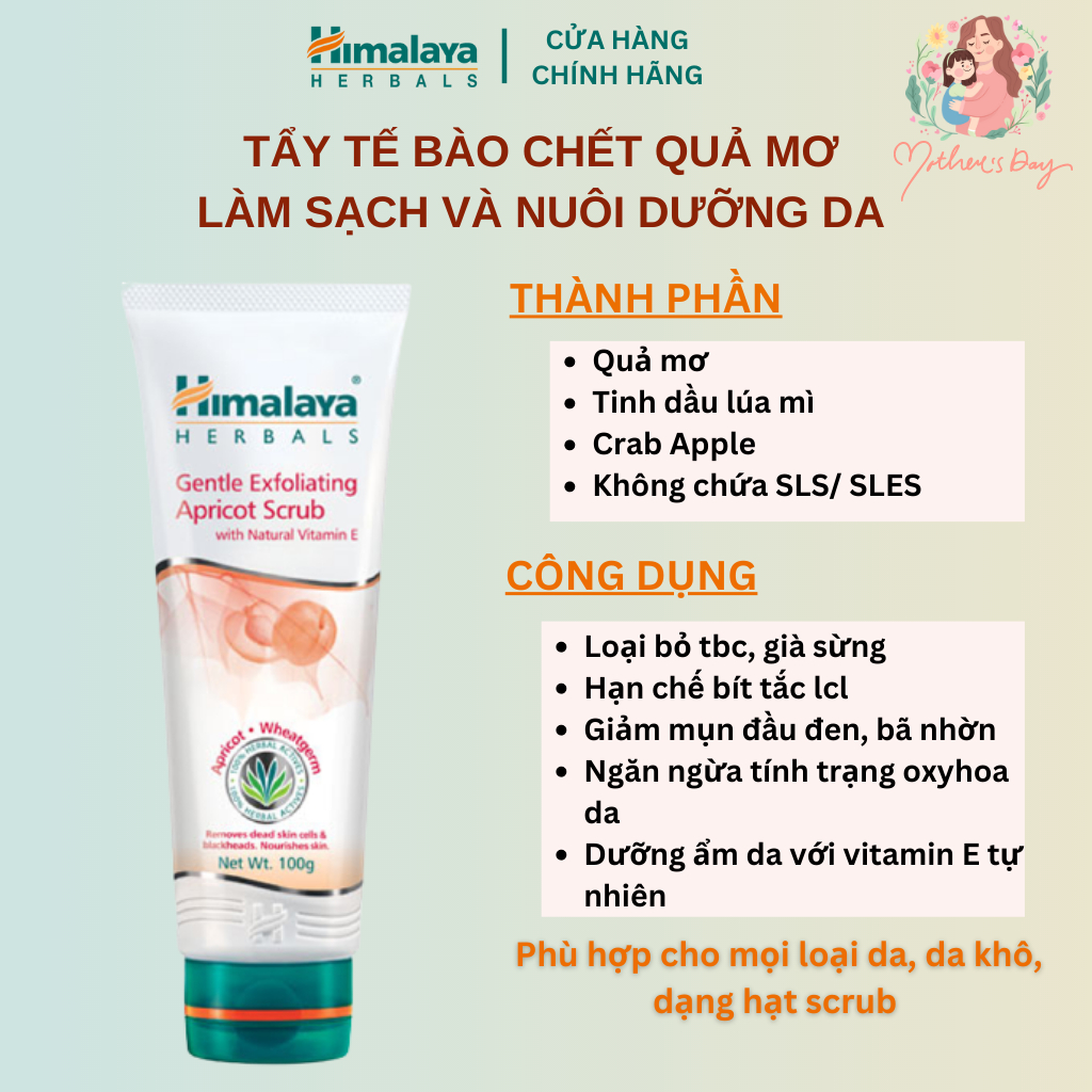 Tẩy tế bào chết trắng da mềm mịn từ quả mơ Himalaya Gentle Exfoliating Apricot Scrub 100g