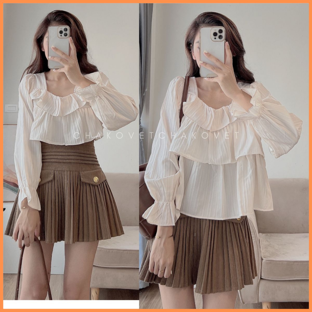 Áo Babydoll 3 Tầng Dáng Ngắn Sành Điệu Tiểu Thư A8565 Áo Đũi Gân Cao Cấp Thiết Kế Cổ Vuông Tay Phồng Bo Chun Siêu Xinh | BigBuy360 - bigbuy360.vn