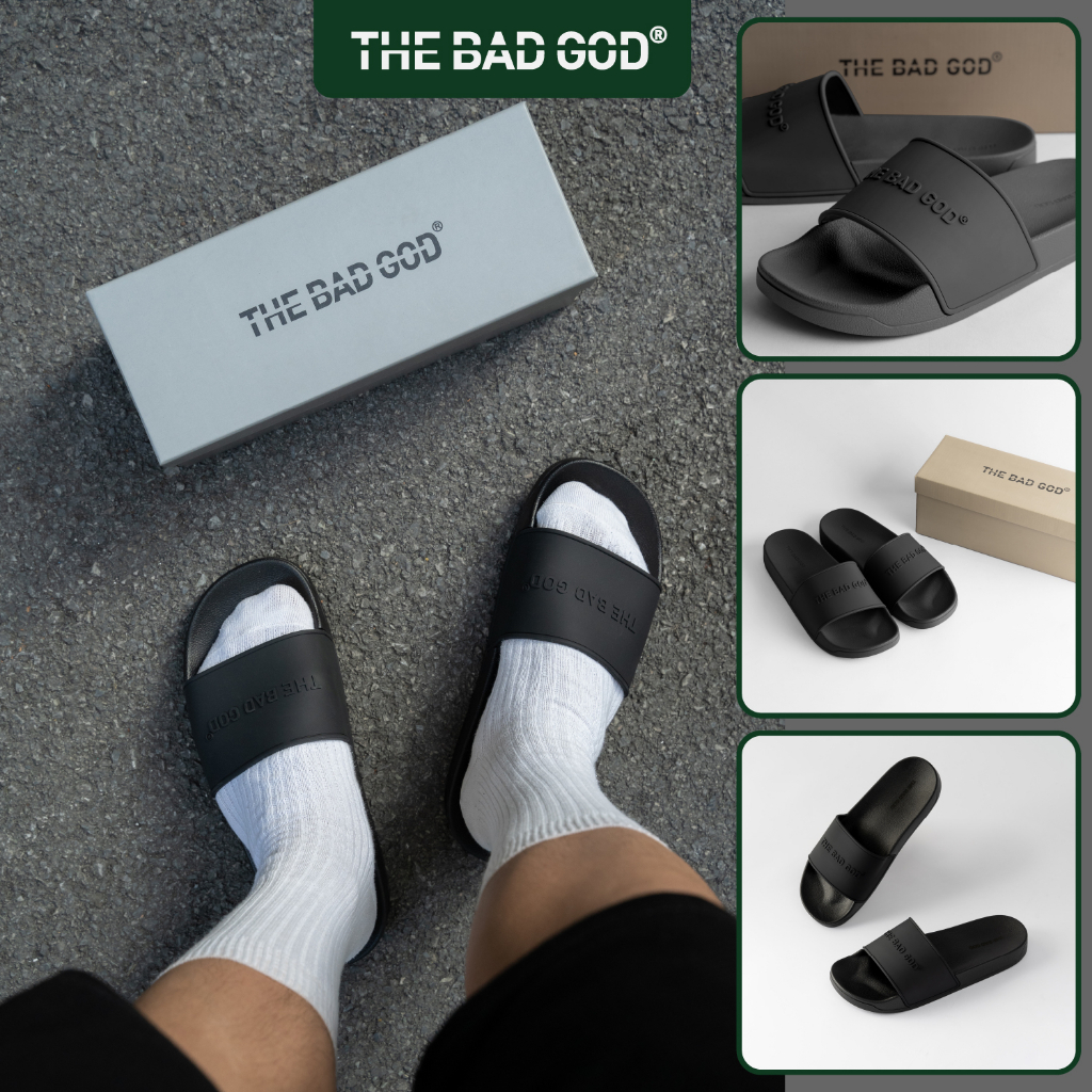 Dép quai ngang slipper The Bad God Basic fullbox chữ đen X01 Full Black