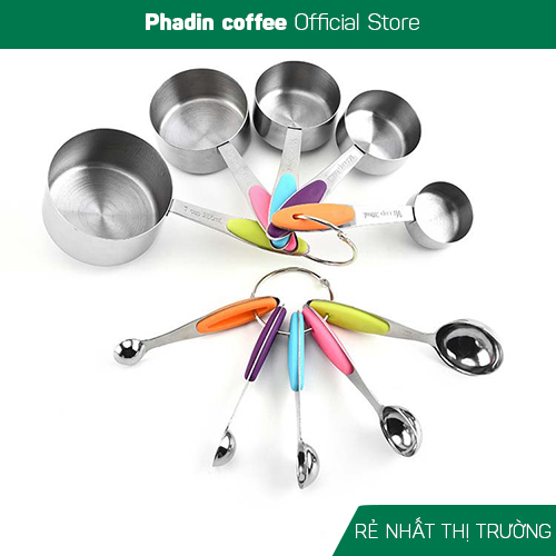Bộ muỗng đong 10 món inox không gỉ cán silicon thìa đong cup nhà bếp phong cách hiên đại nhiều màu sắc dụng cụ làm bánh