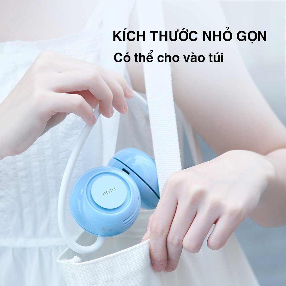 Quạt đeo cổ mini sạc tích điện Rockspace không cánh dùng liên tục 5h 3 chế độ gió Hàng chính hãng bảo hành 12 tháng