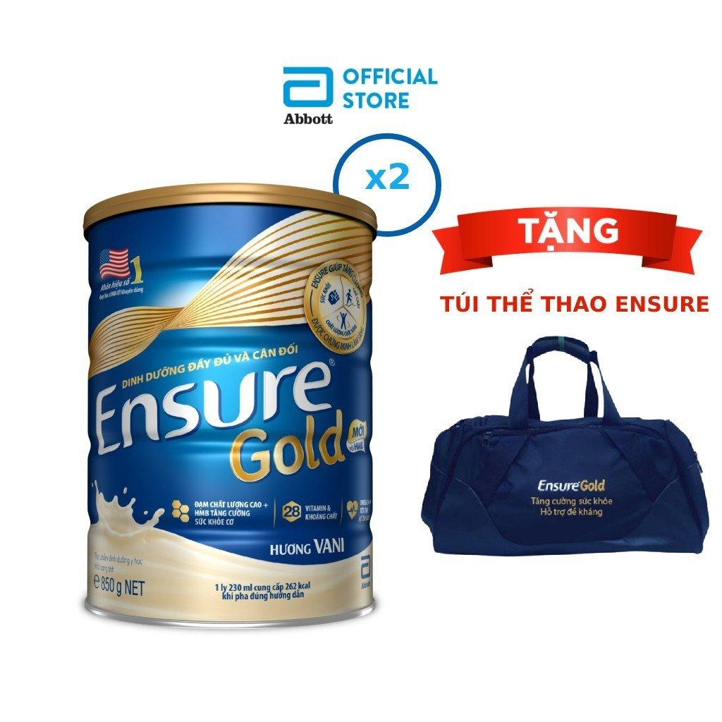 [Tặng túi du lịch Ensure] Combo 2 Sữa bột Ensure Gold Abbott hương vani (HMB) 850g/lon