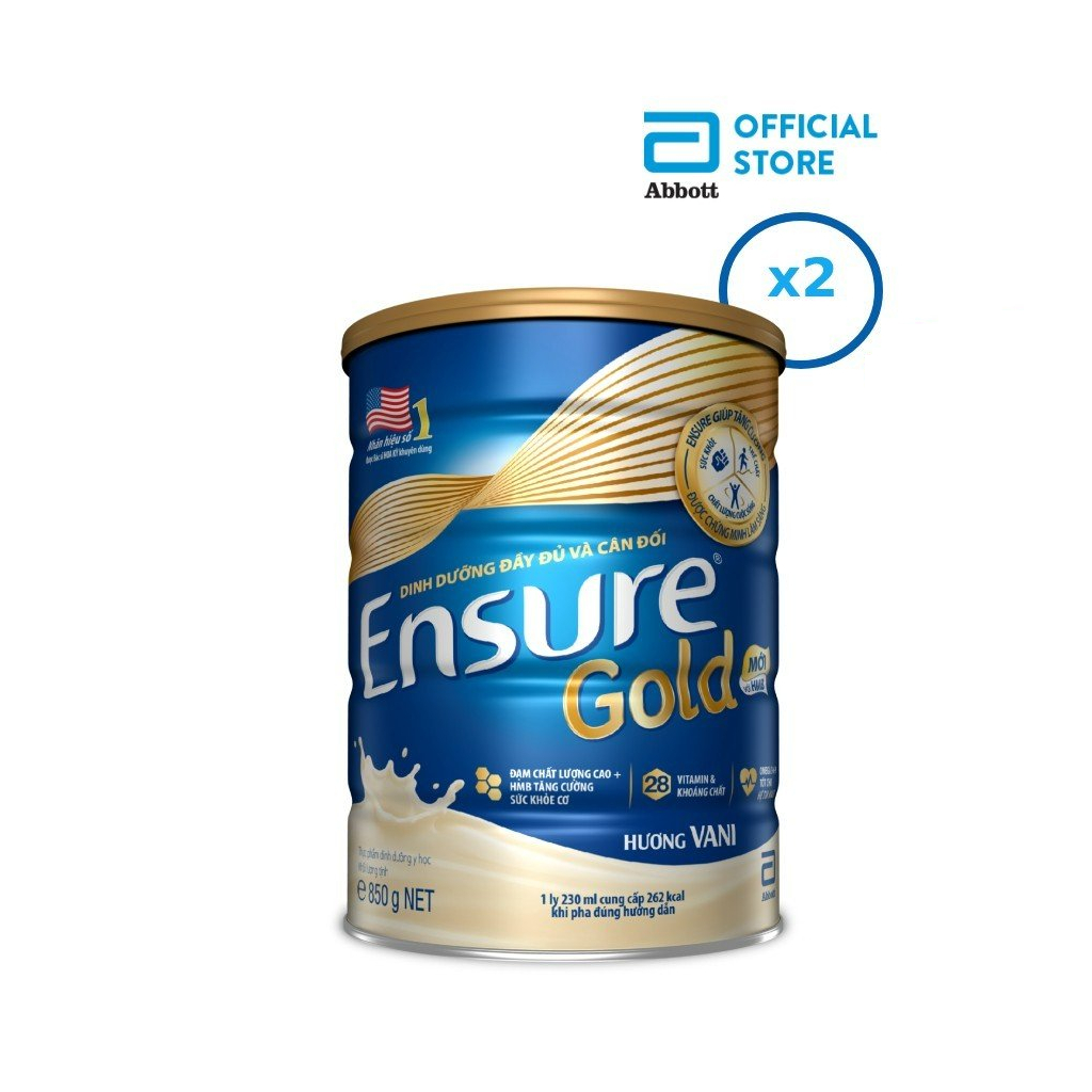 [Tặng túi du lịch Ensure] Combo 2 Sữa bột Ensure Gold Abbott hương vani (HMB) 850g/lon