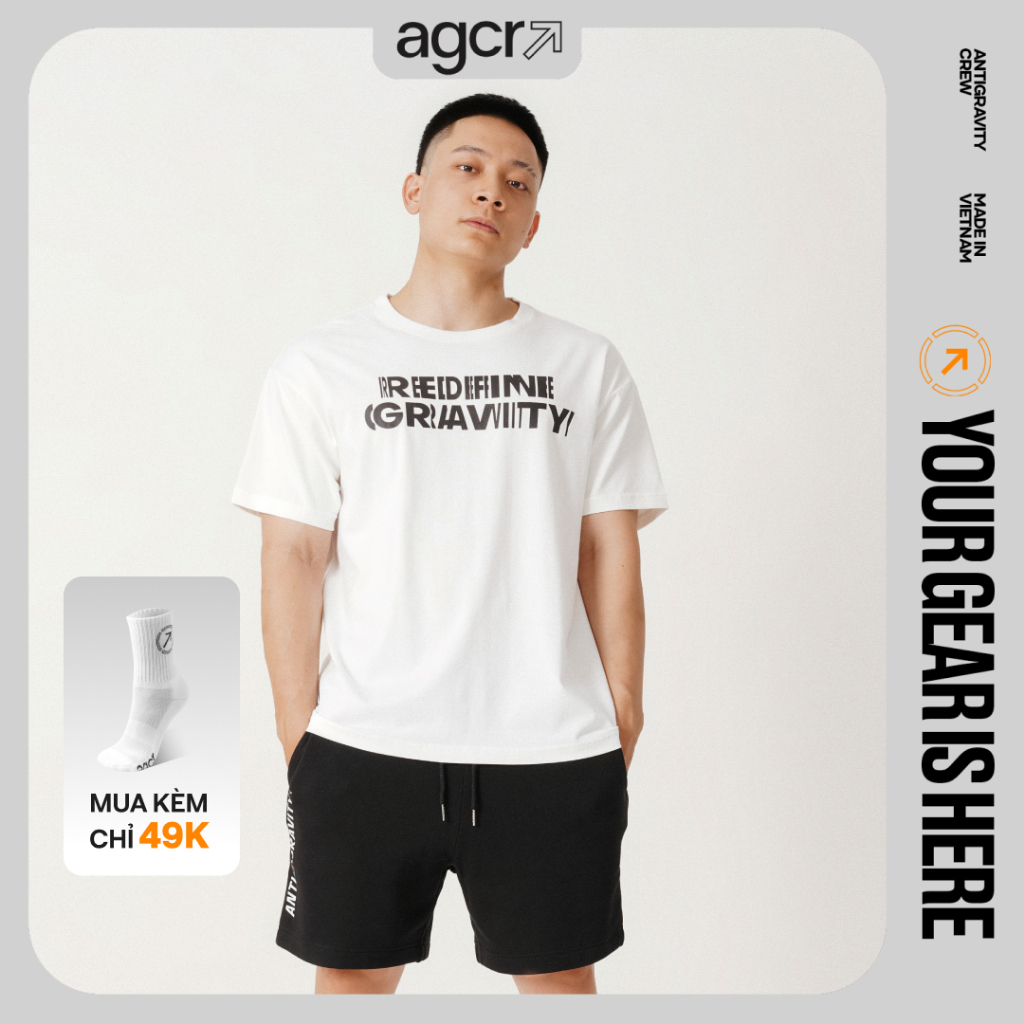 Áo thun nam cổ tròn cotton cao cấp 4 chiều AGCR phông trơn in hình dáng ôm tập gym REDEFINE GRAVITY T-SHIRT