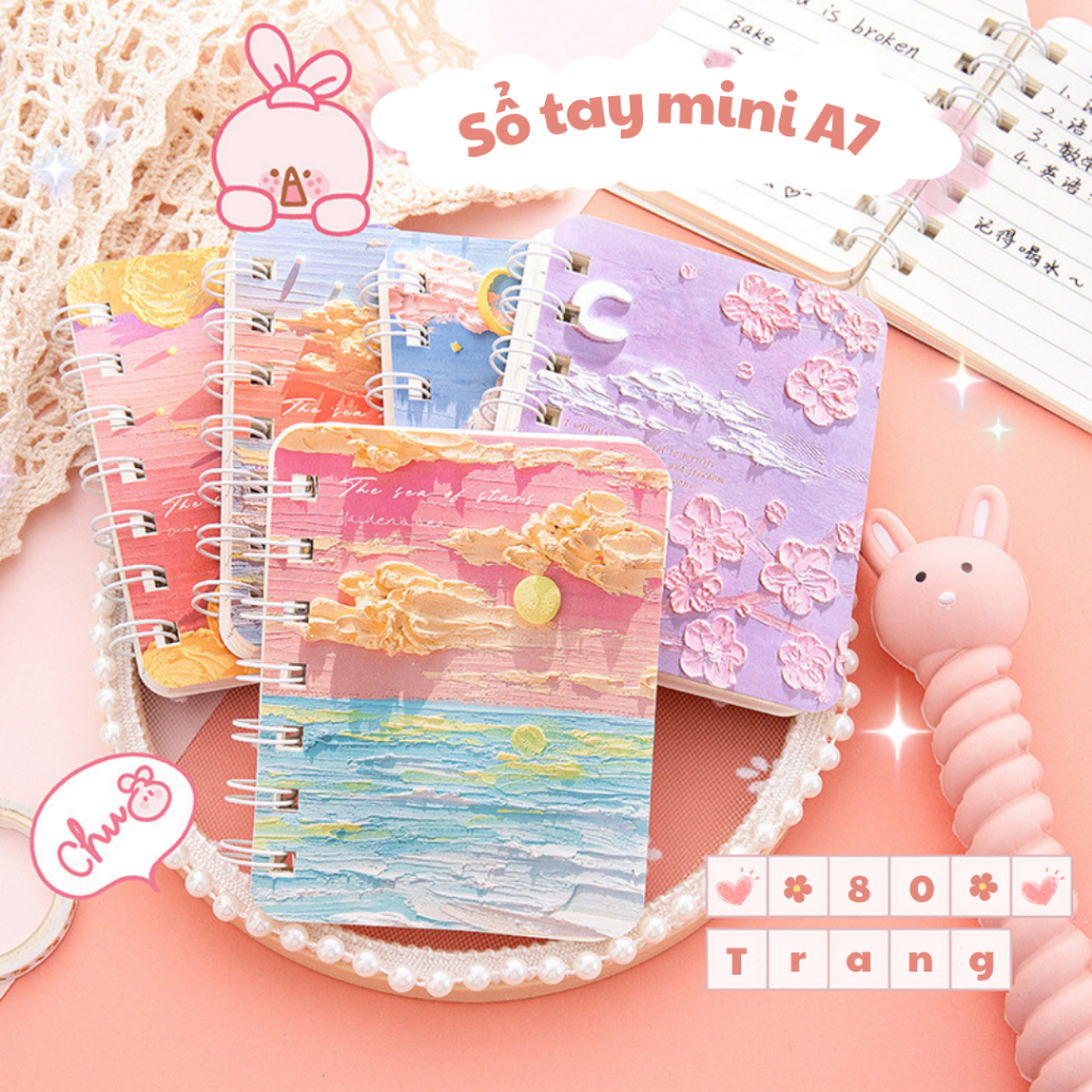 Sổ Tay Ghi Chú, Sổ Tay Bỏ Túi Siêu Cute Dễ Thương, Nhỏ Gọn. Sổ Tay Gáy Lò Xò Mini Xinh Xắn