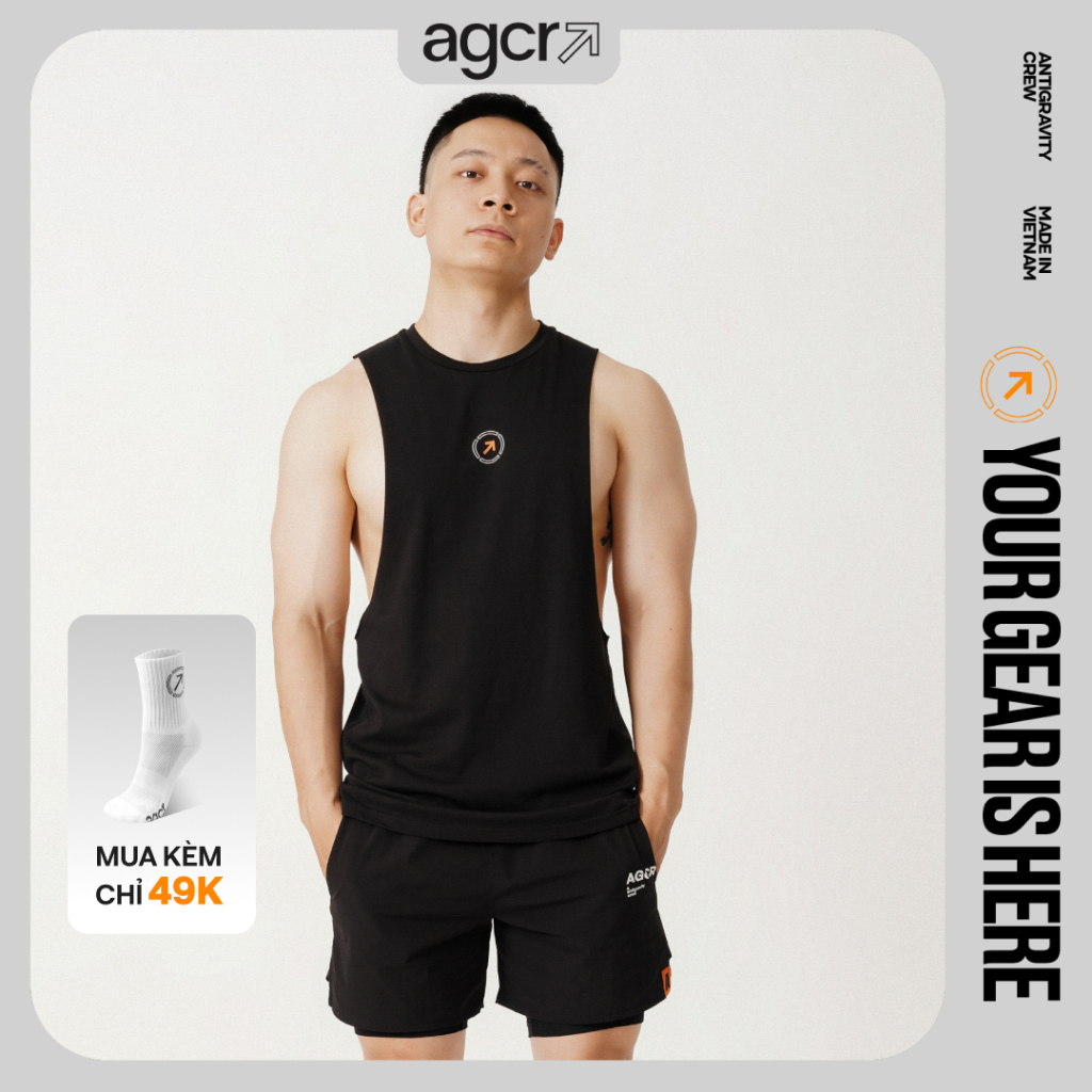 Áo ba lỗ tanktop nam tập gym AGCR áo thun sát nách thoáng mát ESSENTIAL TRAINING TANK 01