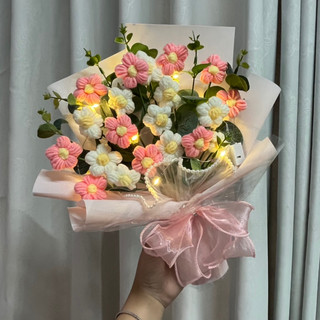 [Ảnh thật] Bó Hoa len cực xinh tặng kèm túi trong và đèn tặng sinh nhật bạn bè