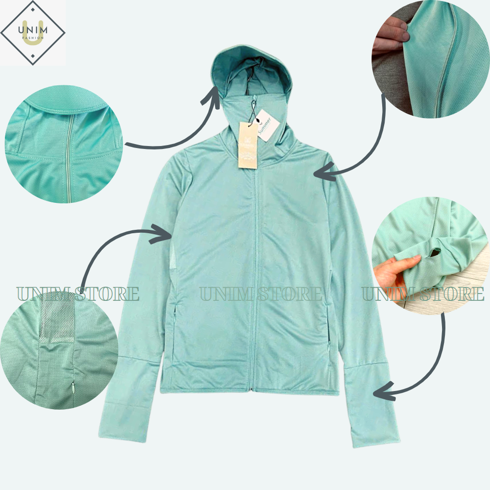 Áo Chống Nắng Nữ 2 Lớp Unim Store Chất Liệu Vải Thông Hơi Chống Tia UV Chùm Kín Mặt Kèm Vành Mũ Lưỡi Trai Chống Nắng
