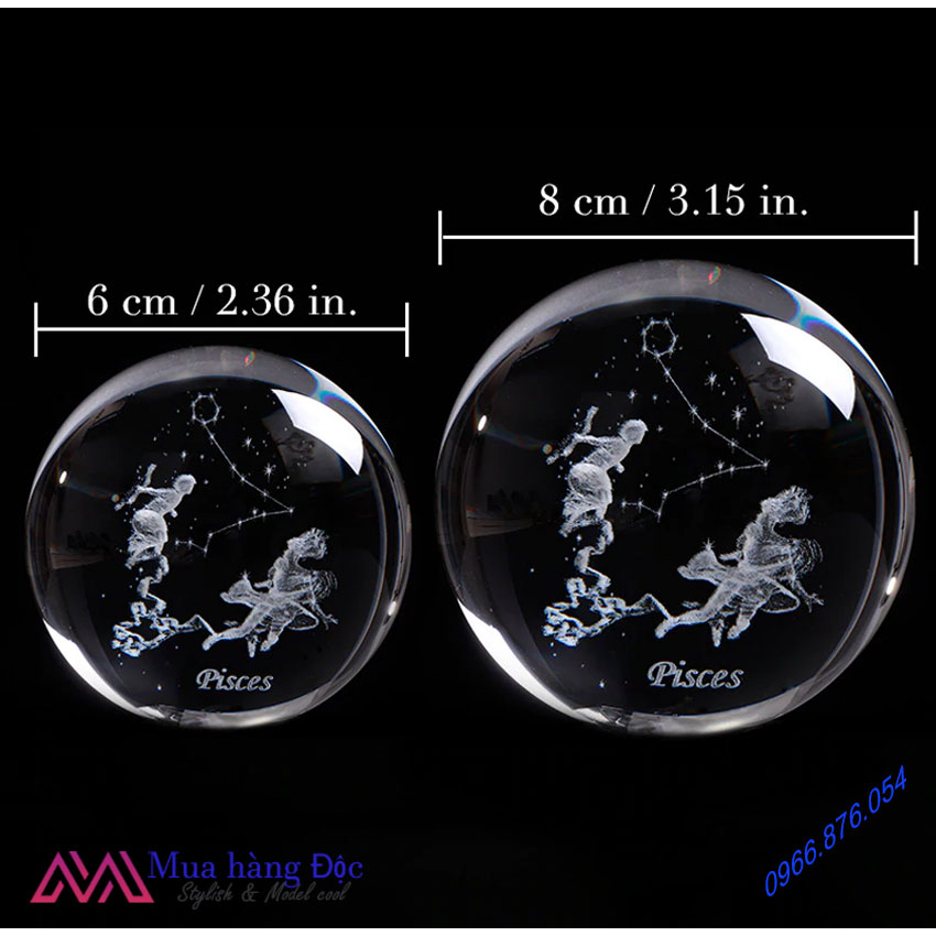 Quà Tặng Sinh Nhật Tháng 3 🎁 🎁 🎁 Quả Cầu Pha Lê 3D LED Cung Song Ngư Pisces