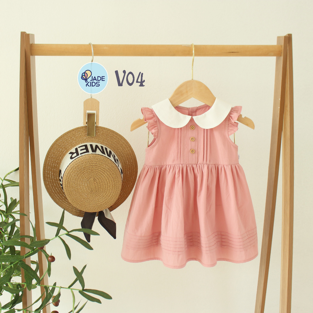 Váy bé gái, Đầm bé gái cổ sen cách điệu xinh yêu, kiểu váy ba lỗ chất vải mềm mát nhẹ êm cho bé từ 7kg tới 17kg