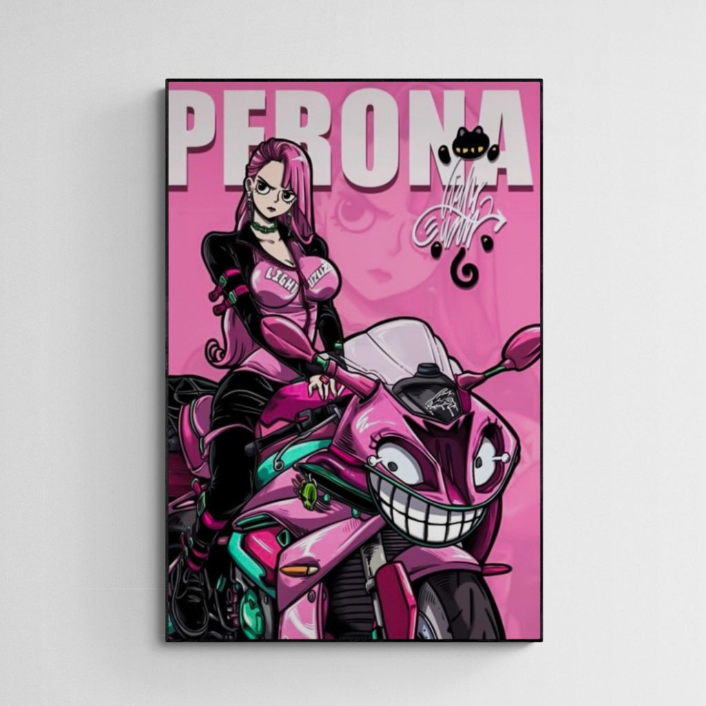 Tranh canvas treo tường khung đen, tranh decor anime chủ đề Onepiece Moto, sẵn bộ đinh treo chuyên dụng, KT40x60cm