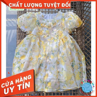 Váy tơ hoa vàng ánh bạc tay bồng