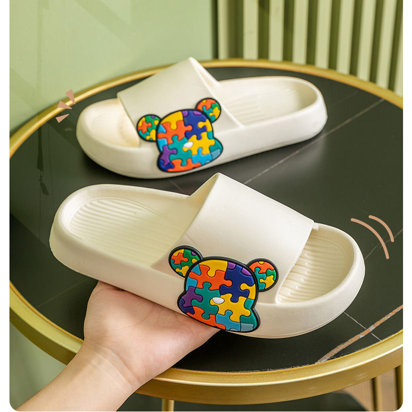 Dép bánh mì, dép quai ngang nam nữ hình gấu bearbick nhiều màu mẫu mới hot trend 2023 - Xanh, Vàng, Trắng