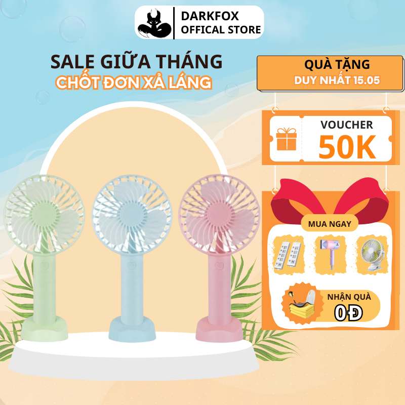 Quạt mini cầm tay Darkfox tích điện 3 chế độ gió có đế để bàn tiện lợi sạc USB nhanh chóng - QMN01