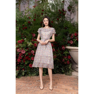 Đầm hoa nhí LALULILL dáng A eo thắt đai chiffon LDL2305602
