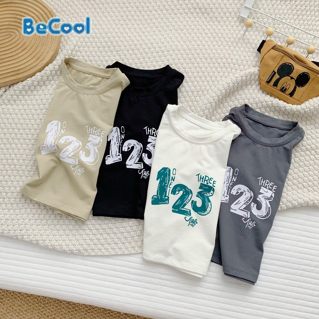 Áo Bé Trai Cộc Tay BECOOL In Số 123 Chất Cotton Cao cấp Co Giãn 4C, Thấm Hút Mồ Hôi Tốt Cho Bé Từ 10-26kg