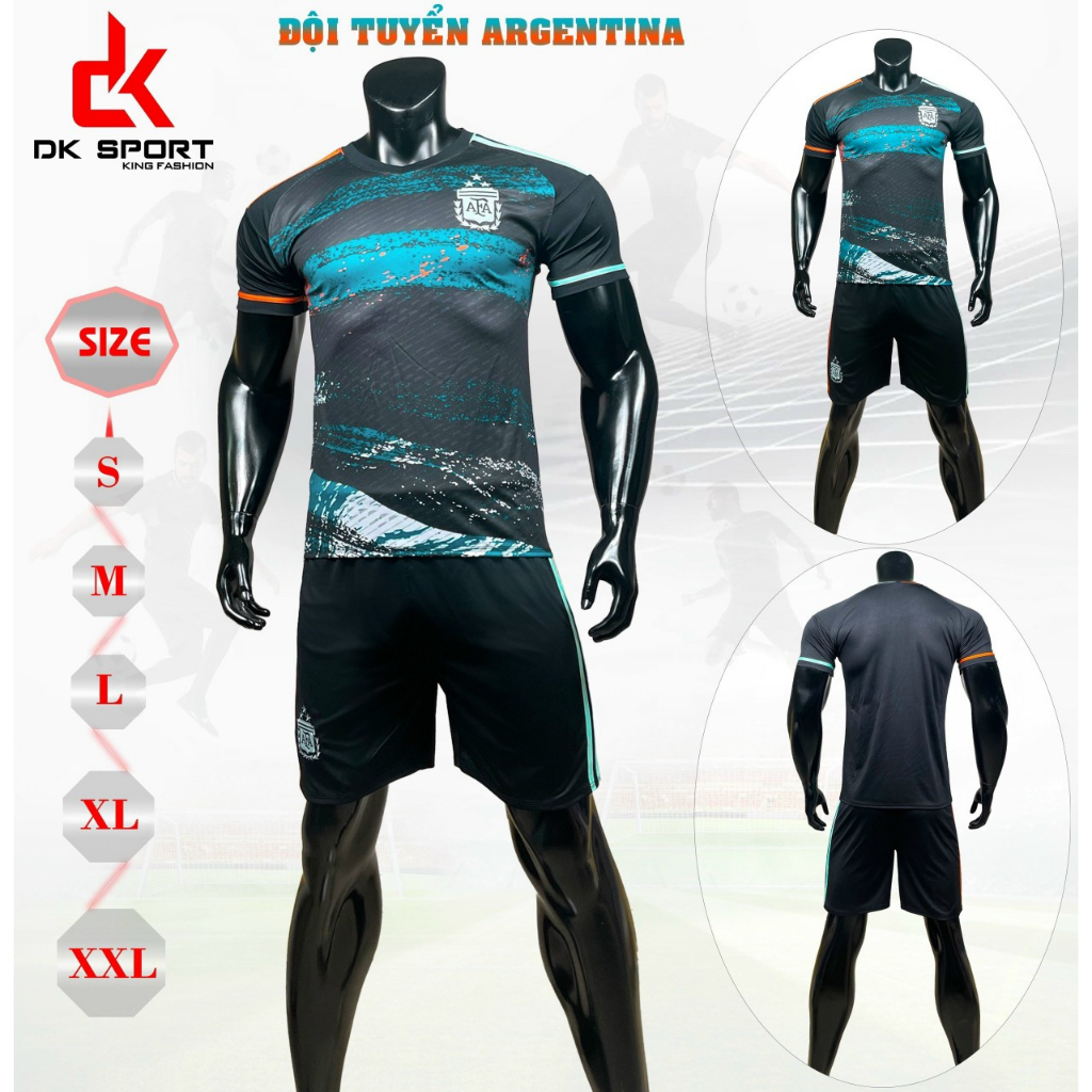 ÁO BÓNG ĐÁ ARGENTINA ĐEN FAN 2024 - BỘ QUẦN ÁO BÓNG ĐÁ THUN LẠNH ARGENTINA 2024