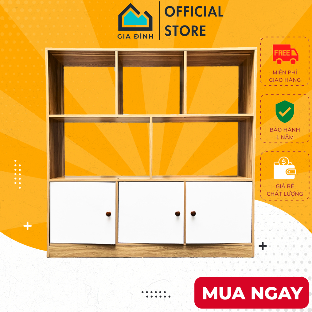 Kệ Sách Gỗ Nhiều Ngăn Có Tủ 3 Cánh Đa Năng, Tủ Sách Giá Sách Gỗ Trang Trí Nội Thất Thông Minh