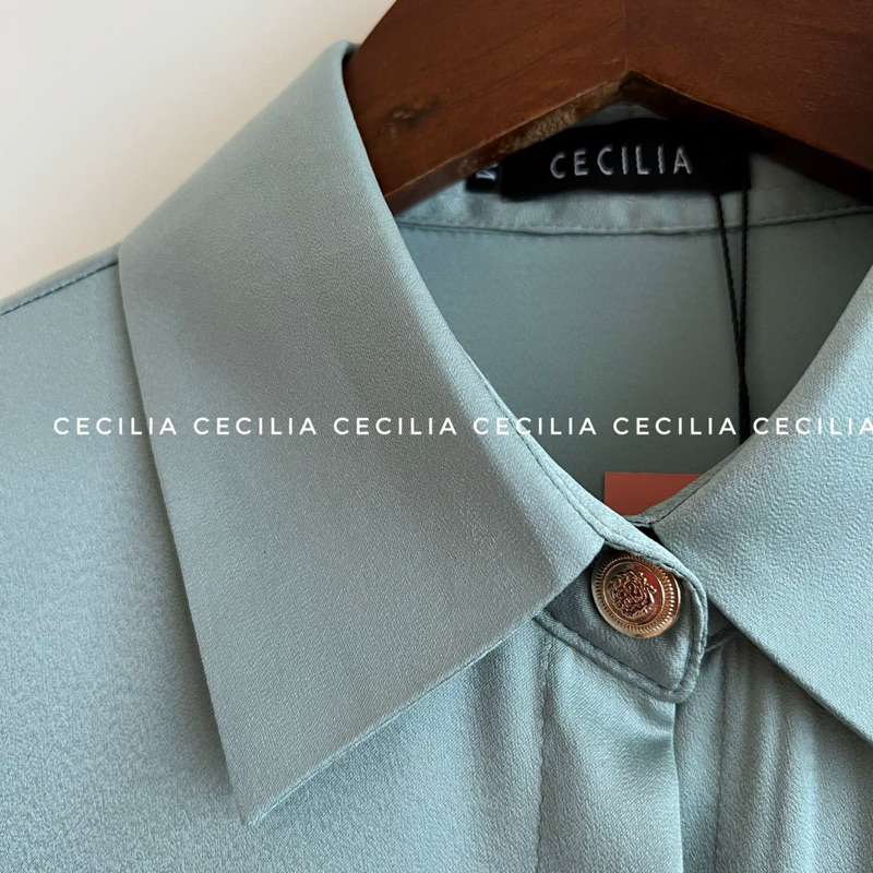 Sơ mi lụa dài tay thiết kế rộng suông LOUISE Shirt by CECILIA  dài tay 2 màu trắng & xanh ngọc - khuy kim loại