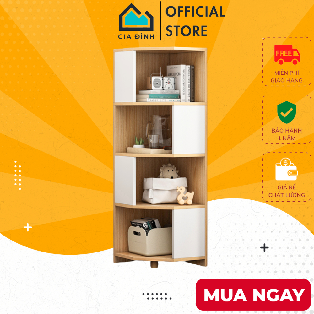 Kệ Gỗ Góc Tường Ngũ Giác 4 Tầng Đa Năng Thông Minh, Giá Gỗ Trang Trí Nội Thất Hiện Đại KNG