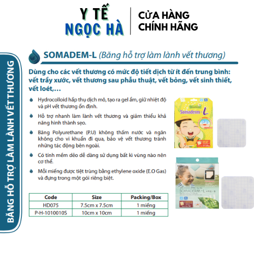Băng dán phỏng bô, băng hỗ trợ làm lành vết thương Somaderm L 7.5cm x 7.5cm, miếng dán hydrocolloid hút dịch làm lành da