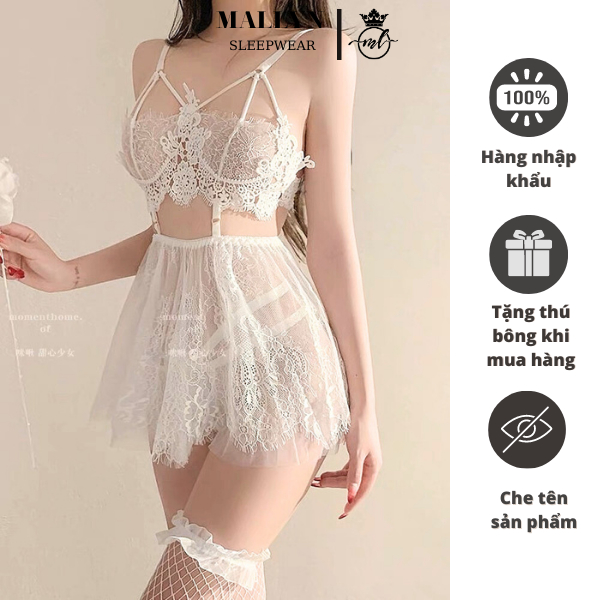 Set váy ngủ, đầm ngủ MALLYN phối ren cực đẹp,thiết kế tinh tế tôn 3 vòng quyến rũ ML176