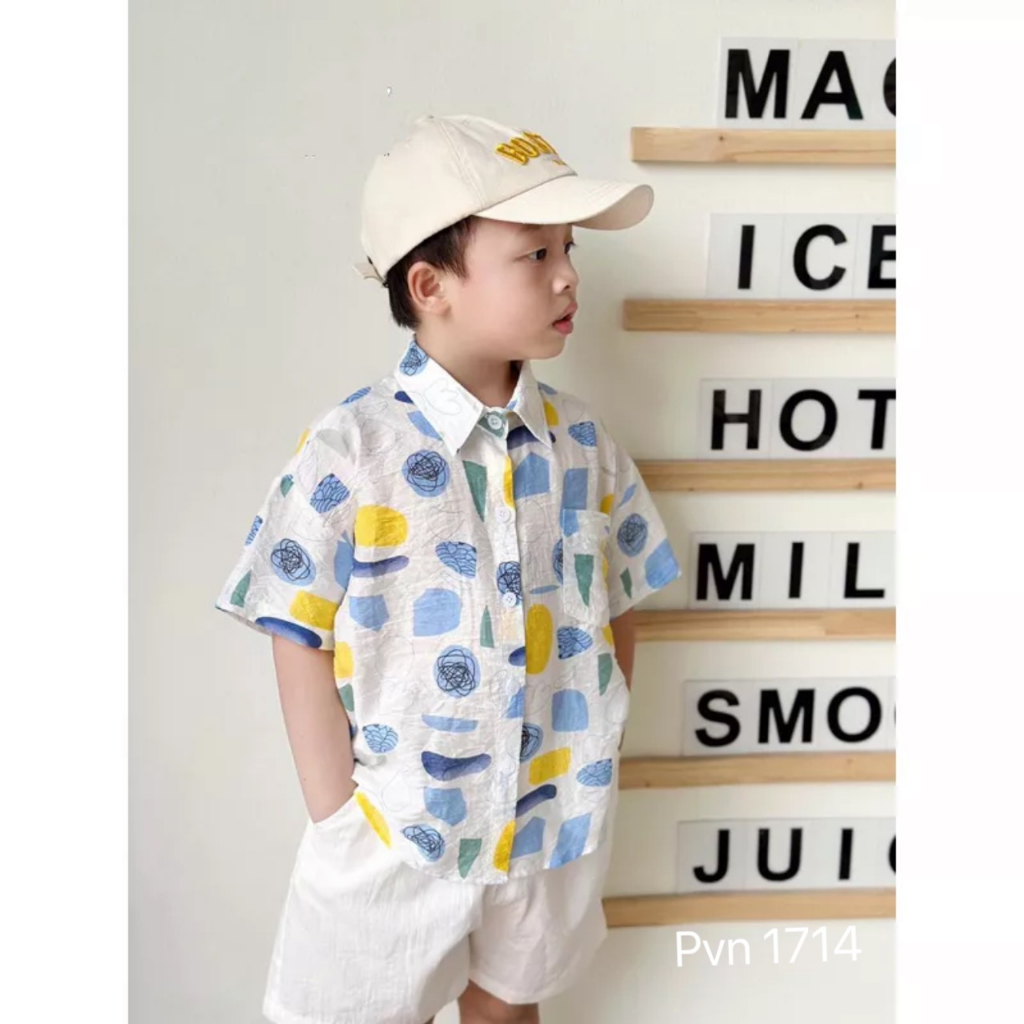 Bộ đồ cho bé trai , sét bộ quần áo tơ đũi lá mềm thoáng thấm mồ hôi cho bé đi du lịch