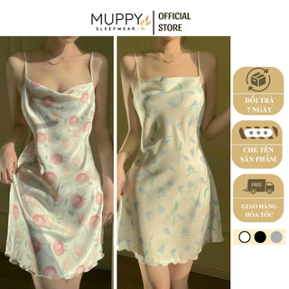  V03  SALE  Váy Ngủ Lụa 2 Dây Họa Tiết Hoa 3D Cao Cấp MUPPY Cổ Đổ Chất Lụa Satin Siêu Mát Cho Mùa Hè ưu 