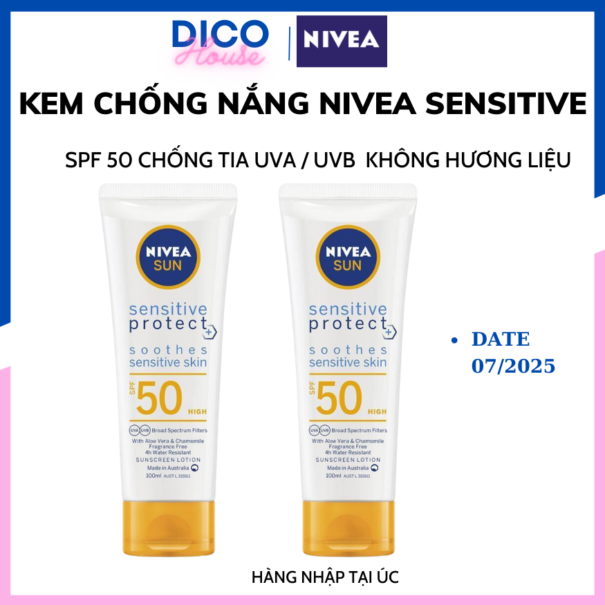 Kem chống nắng bảo vệ da nhạy cảm Nivea Sun SPF 50+ Sensitive Protect Lotion 100ml