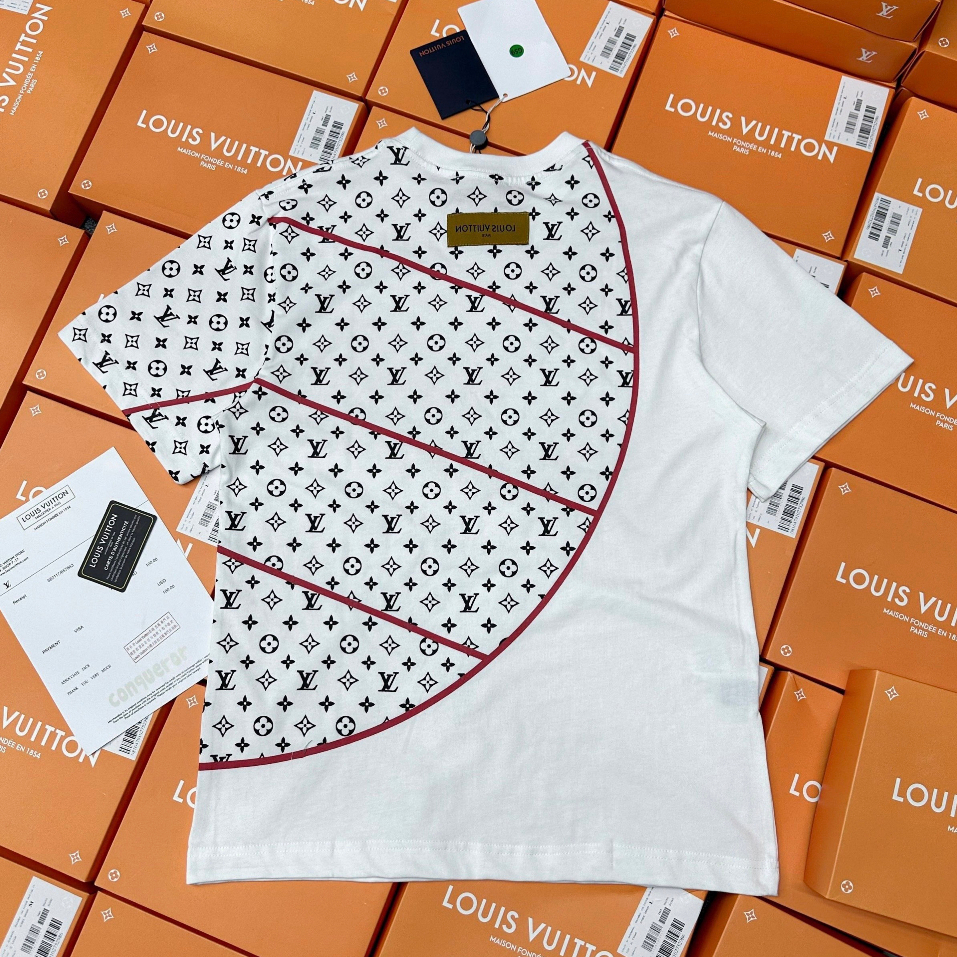 Áo Phông Nam Nữ LV Họa Tiết Vân Hoa Kẻ Đỏ Cực Nét New 2023