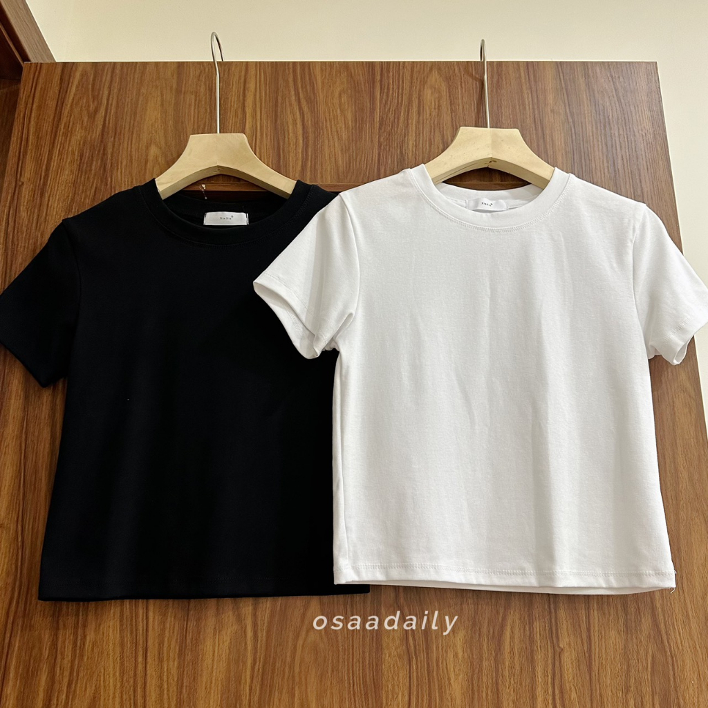Áo thun ôm trơn cộc tay nữ cổ tròn chất cotton dày dặn OSAA DAILY