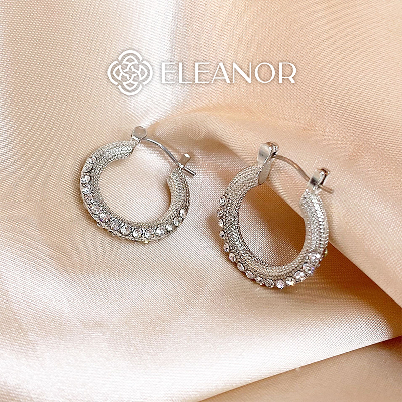 Bông tai nữ chuôi bạc 925 Eleanor Accessories hình tròn đính đá phụ kiện trang sức 5492