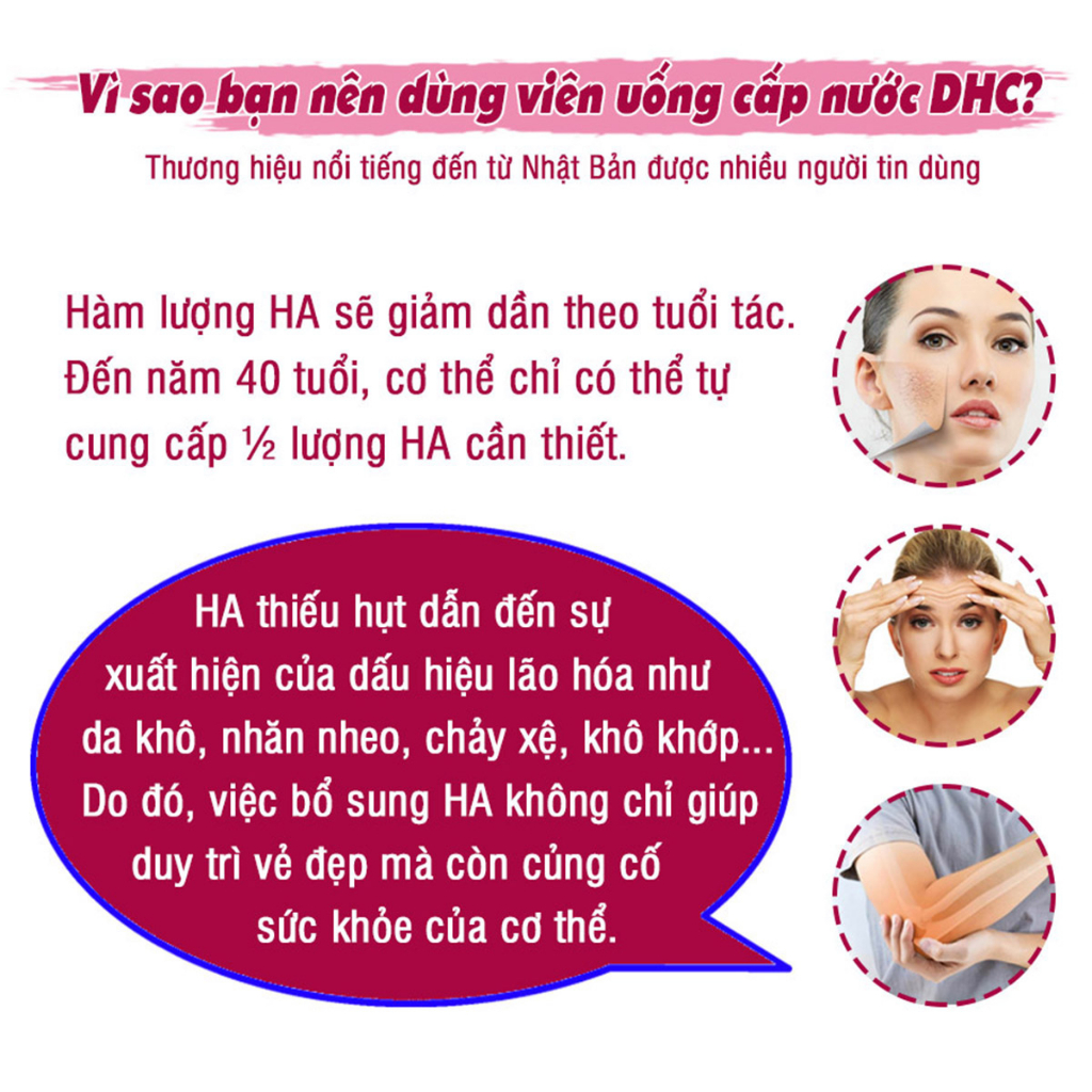 Viên uống cấp nước DHC Nhật Bản Hyaluronic Acid giữ ẩm làm đẹp và bảo vệ da thực phẩm chức năng 30 ngày TM-DHC-HA301