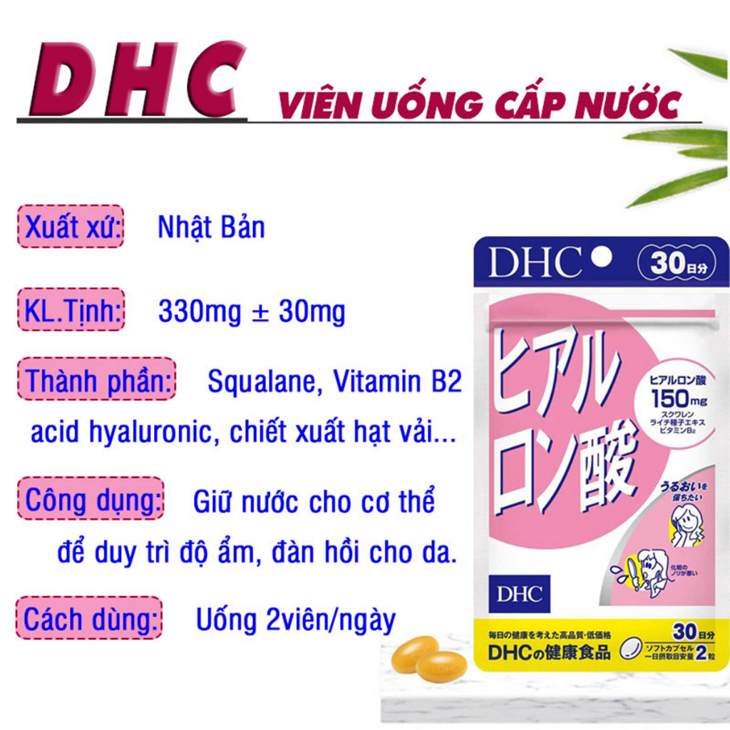 Viên uống cấp nước DHC Nhật Bản Hyaluronic Acid giữ ẩm làm đẹp và bảo vệ da thực phẩm chức năng 30 ngày TM-DHC-HA301