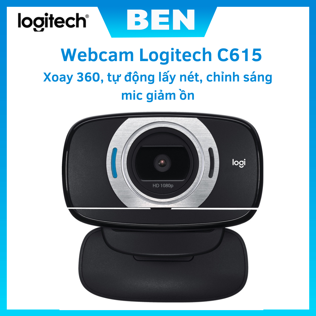 Webcam Logitech C615 1080p HD 30 FPS - Xoay 360, tự động lấy nét, chỉnh sáng, mic giảm ồn