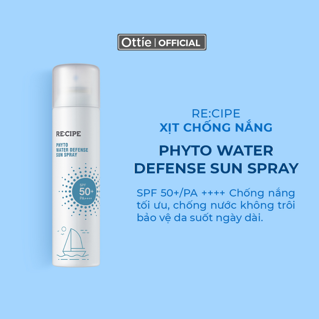 Xịt Chống Nắng RECIPE SPF50+ PA++++ Chống Nắng, Không Trôi Recipe Phyto Water Defense Sun Spray 180ml