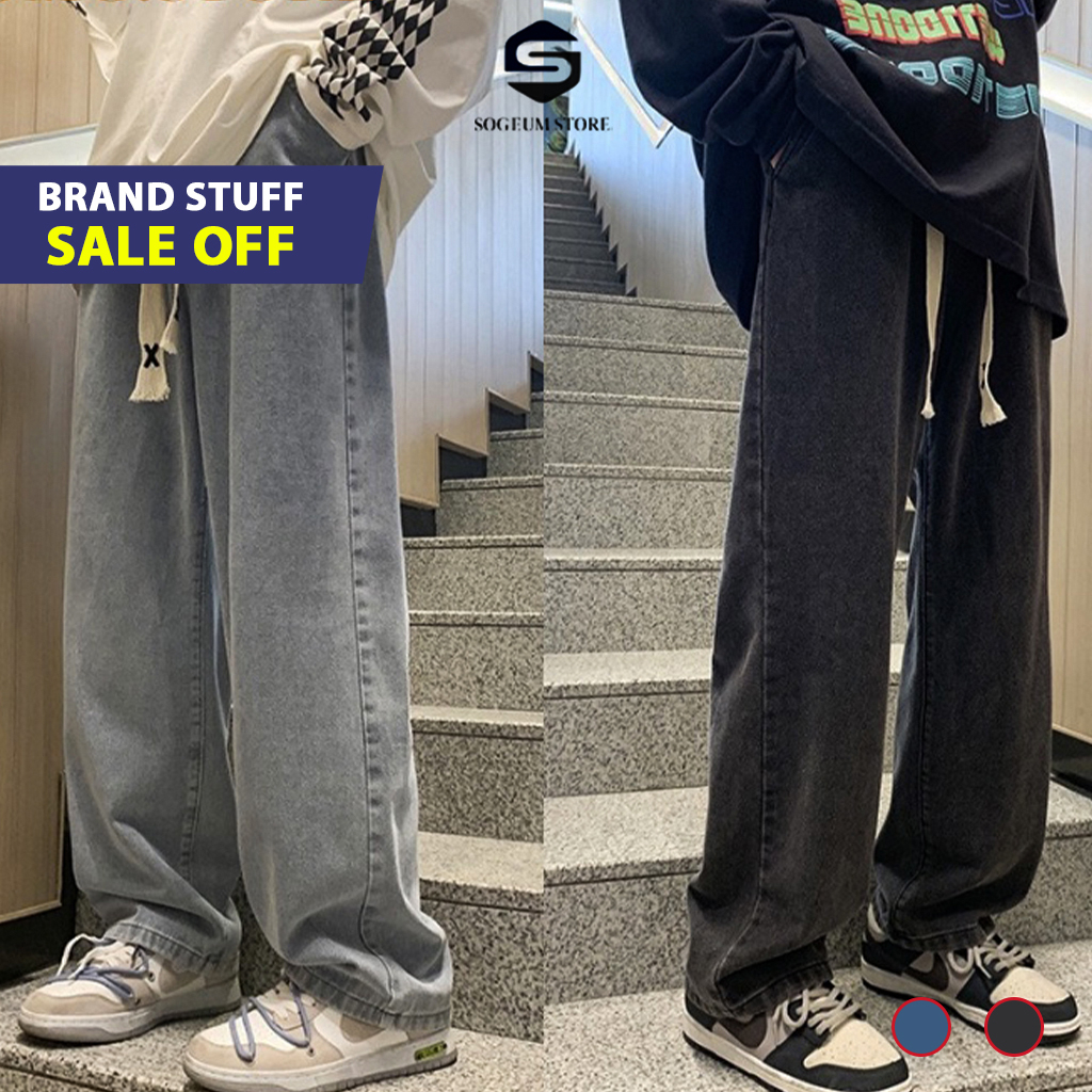 Quần jean nam nữ cạp chun baggy ống suông rộng, dáng đứng chất vải bò style hàn Quốc Chính hãng Sogeum Store