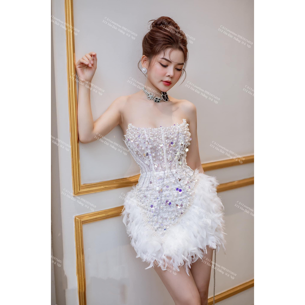 Váy body kim sa kết lông đính đá tỉ mỉ hàng thiết kế loại 1 kèm ảnh thật