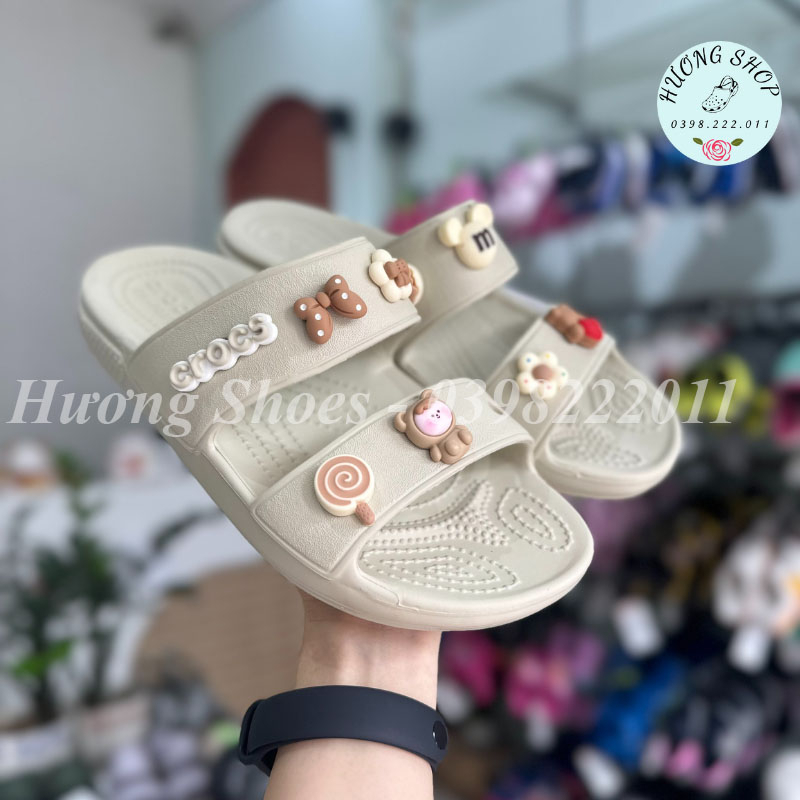 Tặng kèm jibit, Dép lê 2 quai màu kem êm nhẹ, đế ma sát chống trơn trượt cho nam nữ