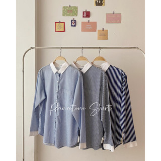 Áo sơ mi sọc cổ trắng form rộng oversized RUCHAN
