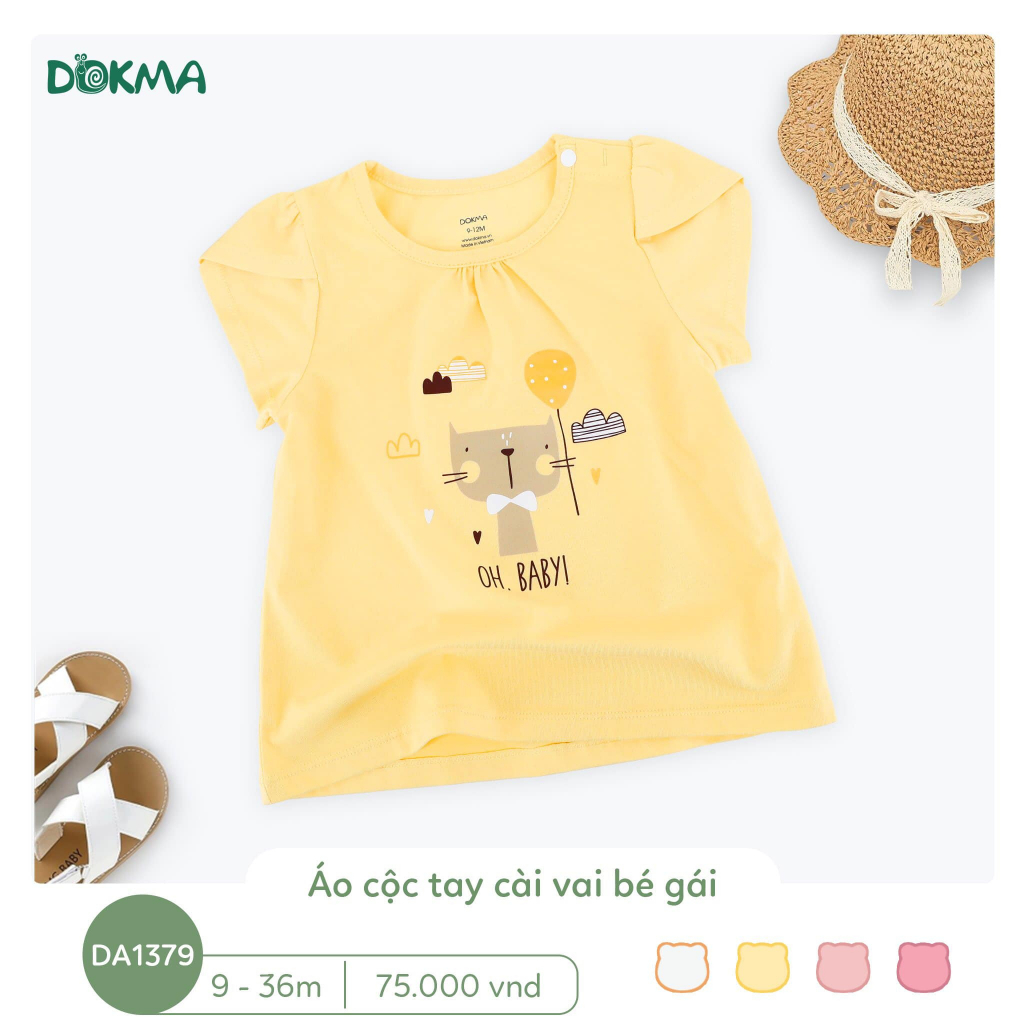Áo cộc tay cài vai bé gái Dokma DA1379 6-36M