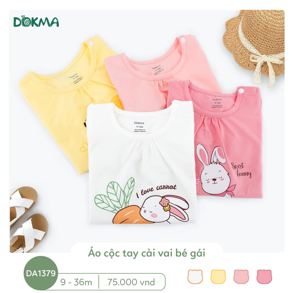 Áo cộc tay cài vai bé gái Dokma DA1379 6-36M