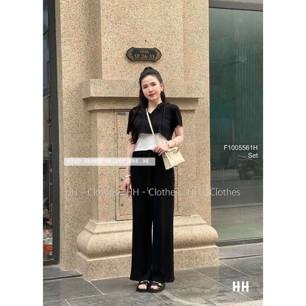 Set bộ áo tay ngắn form croptop kèm áo lót trắng phối quần dài suông rộng!