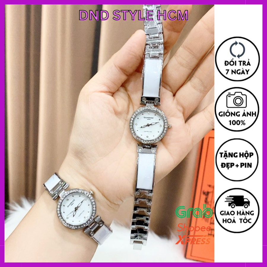 Đồng hồ nữ dây đá Sunrise, đồng hồ nữ dây kim loại phối đá kiểu lắc mới đơn giản nữ tính cho bạn gái xinh - DndStyle