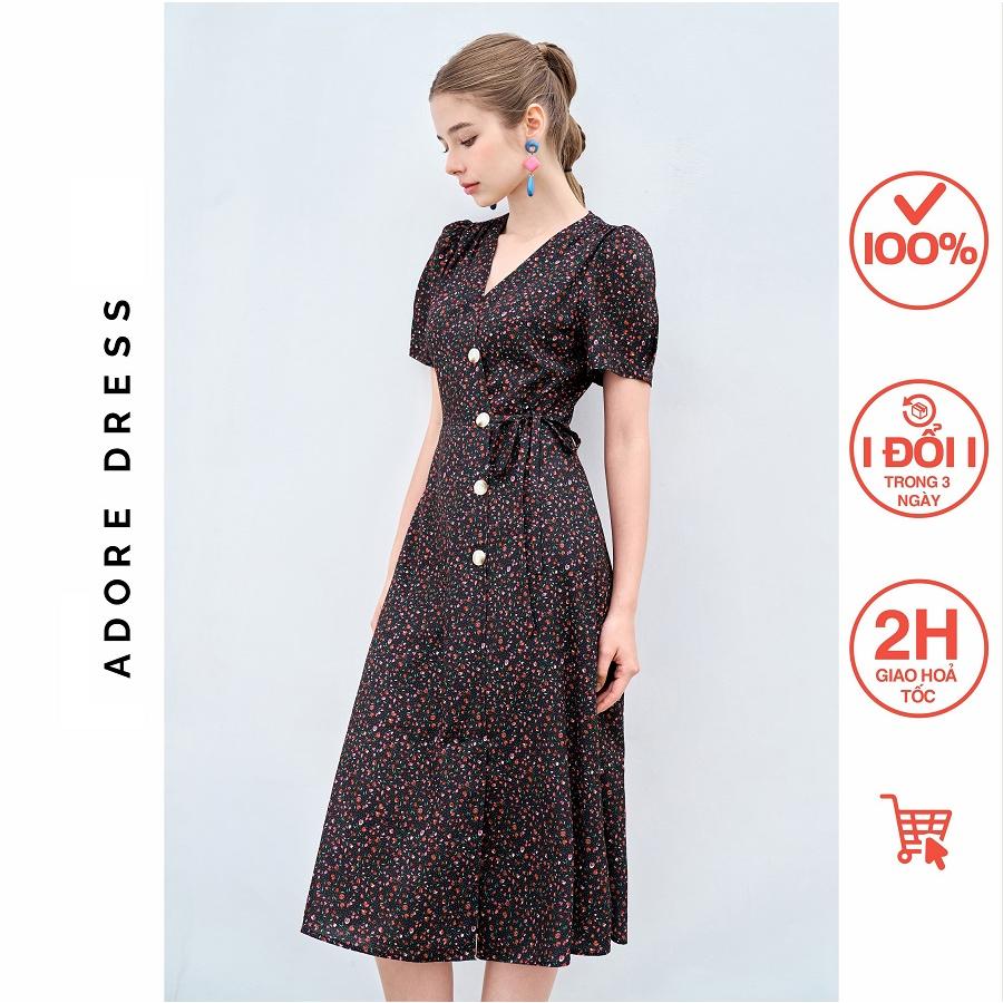 Đầm midi dresses lụa hoa nhí khuy nhựa 311DR2049 ADORE DRESS