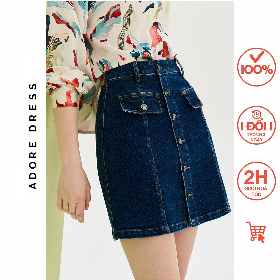 Chân váy mini skirts denim xanh chàm khuy thân trước 313SK1003 ADORE DRESS