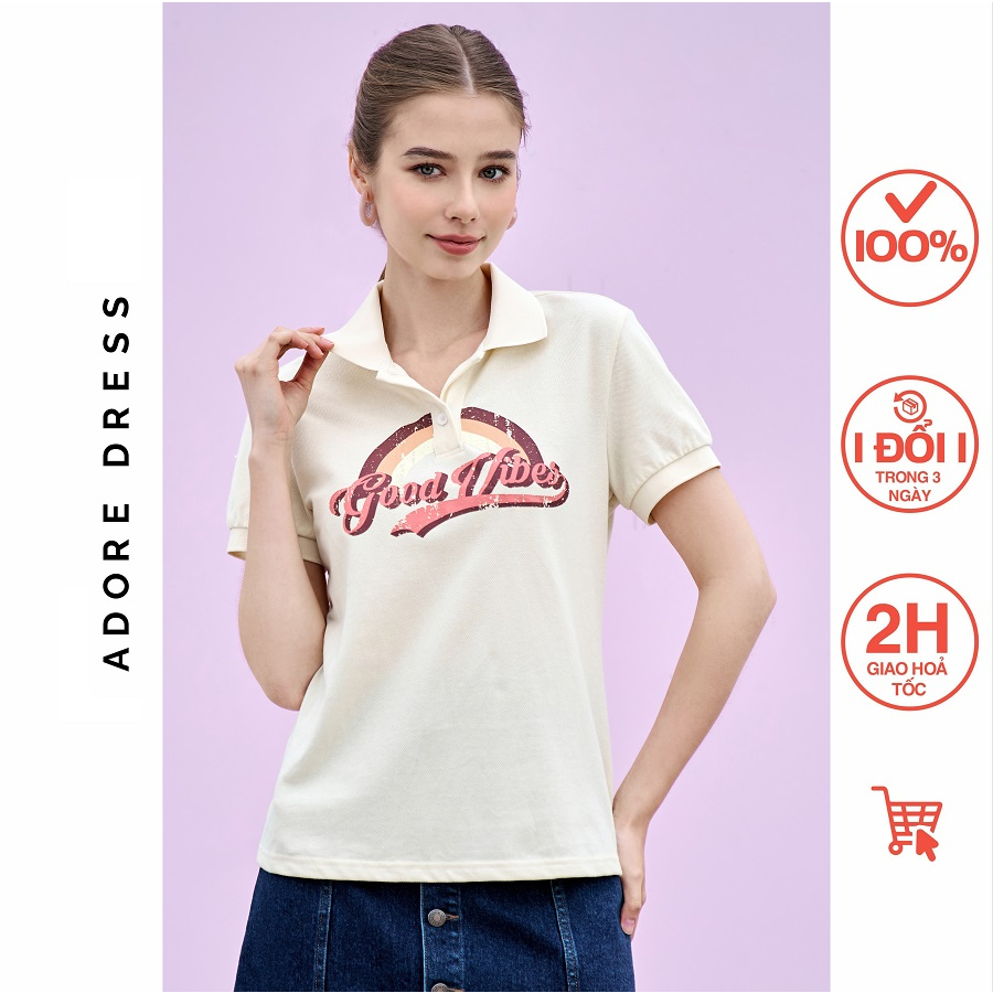 Áo Phông Polo T-shirts polo cotton beige in sologan ngực  313TS1001 ADORE DRESS