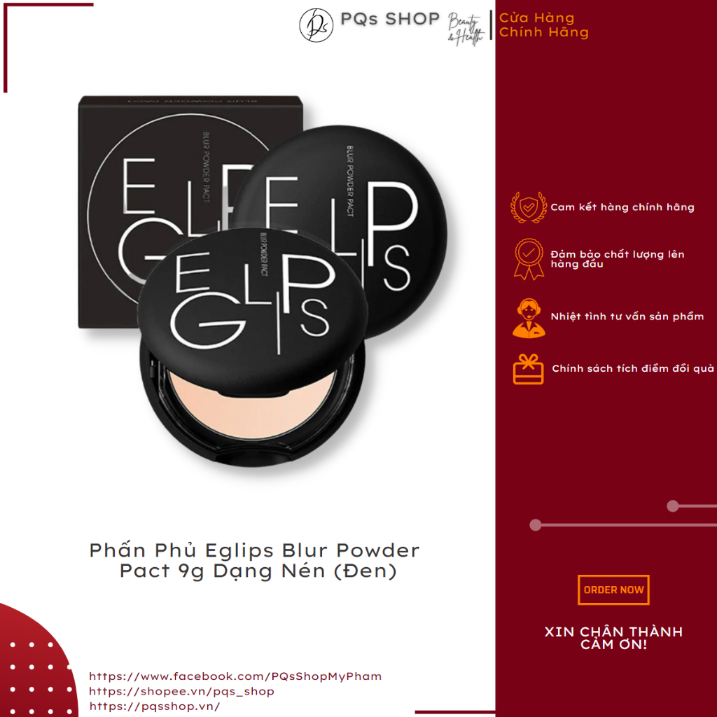 Phấn Phủ Eglips Blur Powder Pact 9g Dạng Nén (Đen)