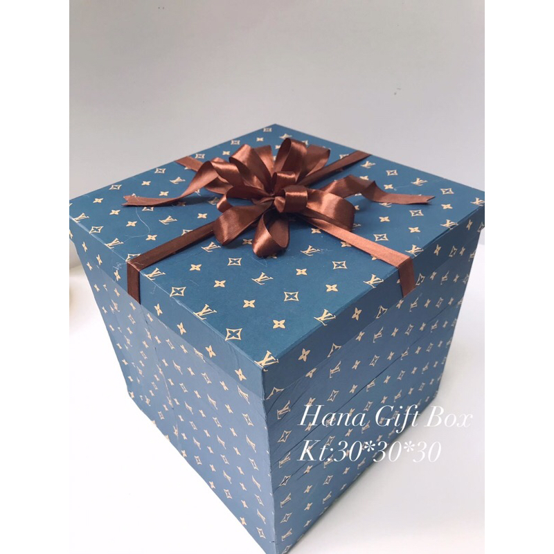 hộp quà lớn hoạ tiết LV xanh dương đậm #HanaGiftBox