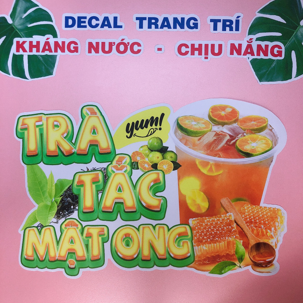 Decal Trang Trí TRÀ TẮC MẬT ONG ✨ Hình Dán Decor Quán Trà Sữa, Cà Phê, Sinh Tố - Sticker Kháng Nước, Chịu Nắng.
